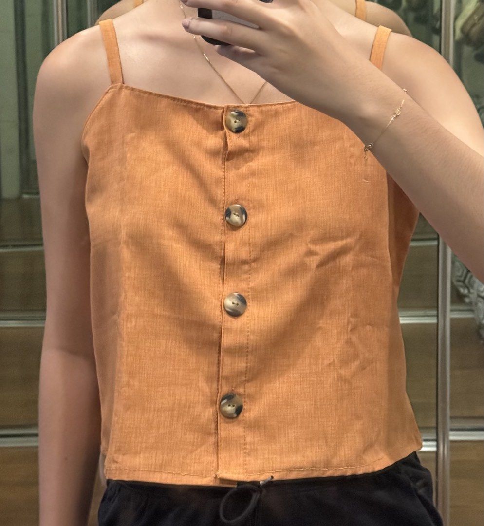 Orange Linen Square Neck Top (Category: Sleeveless) located in Pasig City. Submitted by mxvxt (Listing ID 1467463424, Image 2). Description: 〰 in good condition 〰 fits XS-S frame 〰 lightweight and breathable fabric 〰 cute & dainty european summer top! 〰 rfs: decluttering .