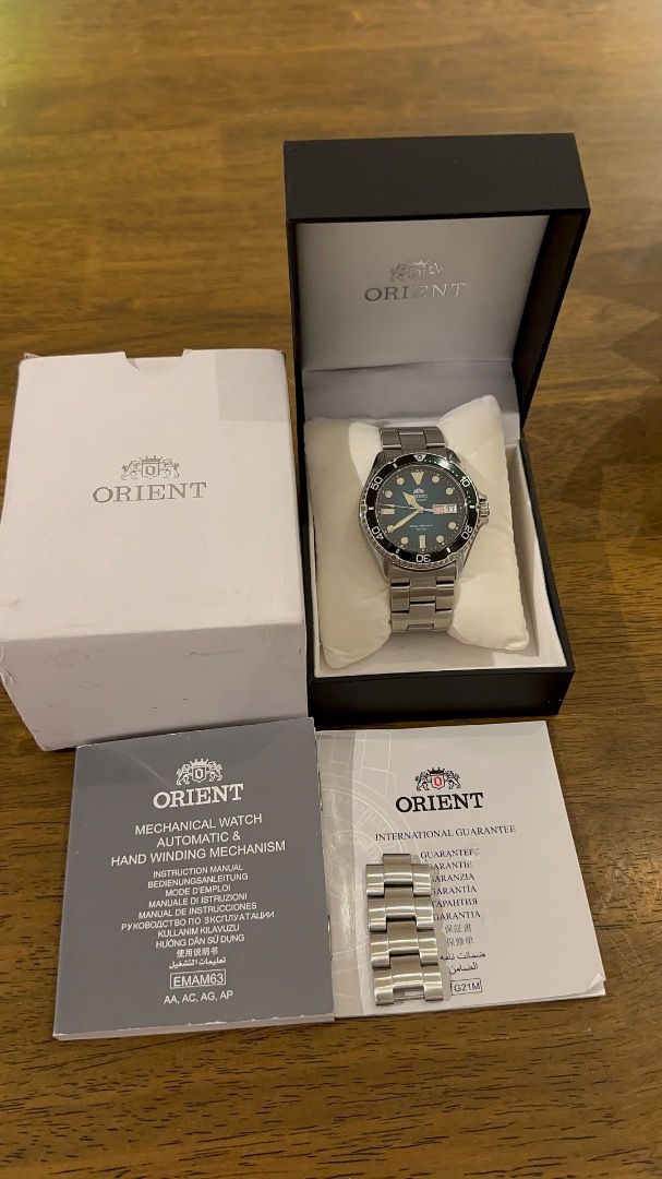 Orient Kamasu 2 (Category: Men's Watches) located in Caloocan City. Submitted by alexandre12 (Listing ID 1467481851, Image 1). Description: For sale: Orient kamasu 2 green dial (RA-AA0811E19B). Caliber: F6922. 22 jewels Diameter: 42mm Water resistance: 200m Movement: Automatic with manual winding Inclusion: Complete set. With hangtag Power reserve: 40 hours Functions: Stop seconds hand function, day and date display Crystal: Sapphire Crystal. Fea