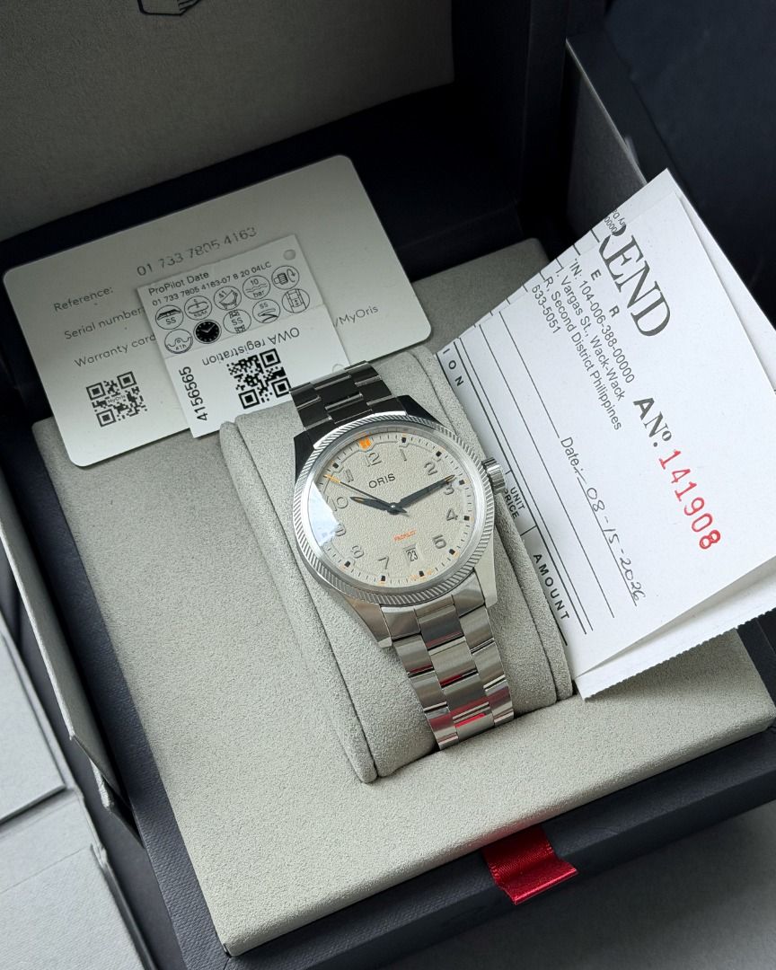 Oris Big Crown ProPilot Date - 41mm Chalk Gray Dial 2026 (Category: Luxury Watches) located in Pasig City. Submitted by iamjco (Listing ID 1467421227, Image 2). Description: Oris Big Crown ProPilot Date - 41mm Chalk Gray Dial - 2 months old! Dated August 2026 - Pre Owned 9.8/10, Like New - Full Set with Receipt Price: 82,800 Php (47% Discount from SRP 2,550 USD / Php 156,800) 🔥 The all-new ProPilot Date, released November 2025. It's the first of