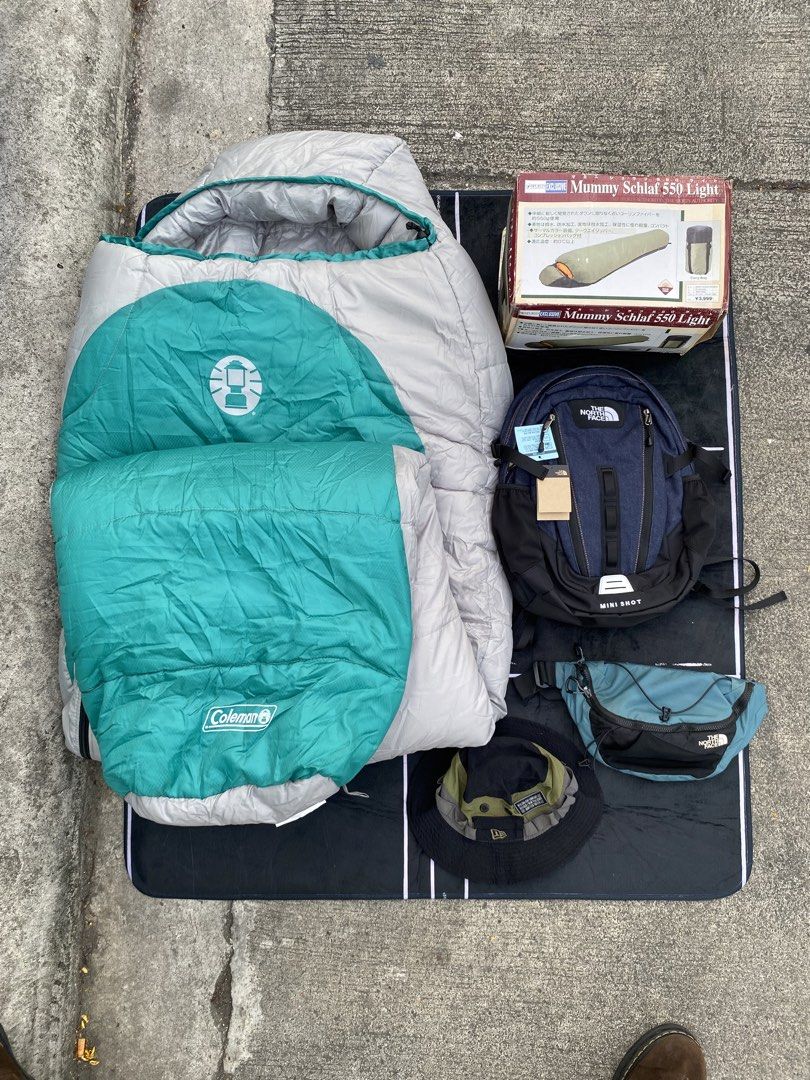 Outdoor Hiking and camping accessories (Category: Hiking & Camping) located in Manila. Submitted by ejothegod (Listing ID 1467363994, Image 1). Description: TNF BRANDNEW BACKPAK 18L - 3k Tnf beltbag - 1k Coleman mummy silverton - 3.5k Mummy schalf 550 - 3k New era Bucket hat -1k Take all 10k rush lang .