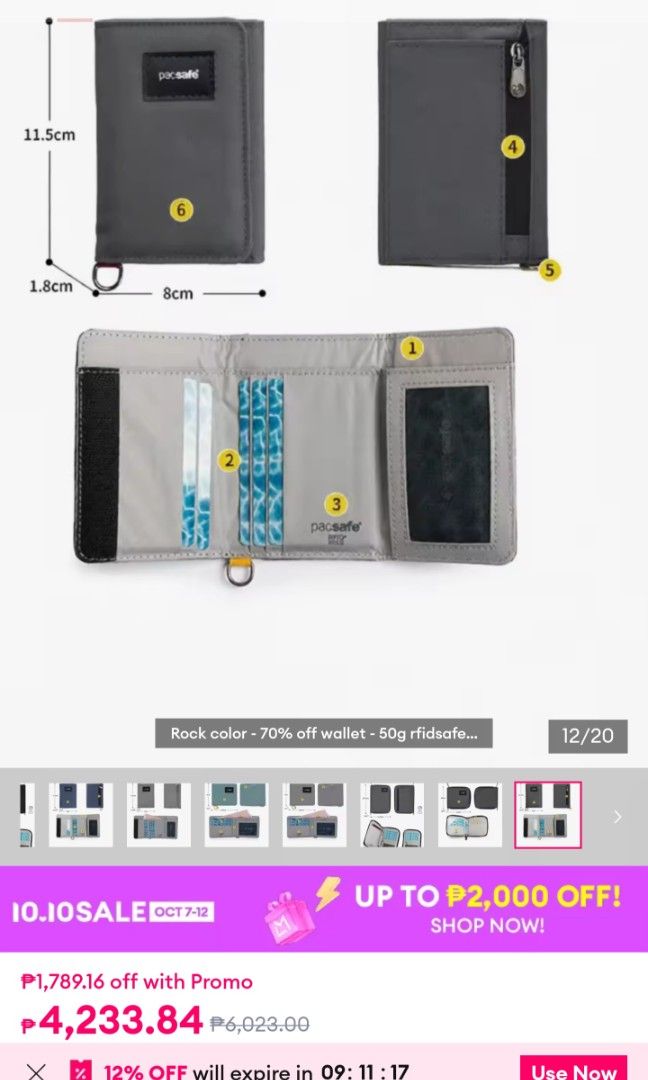 Pacsafe RFIDsafe Trifold Wallet (Category: Wallets & Card Holders) located in Taytay. Submitted by kaboomerangle (Listing ID 1467420263, Image 3). Description: - Authentic Pacsafe trifold wallet - Item still in great condition - Used for less than a year Message me for your offers.