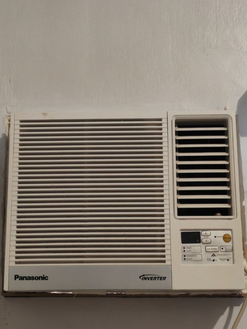 Panasonic Inverter Window Type 1hp Air Conditioner (Category: Air Conditioning and Heating) located in Quezon City. Submitted by sashasarisarishoppe (Listing ID 1467379546, Image 1). Description: - Brand: Panasonic - Type: Window type air conditioner with inverter technology - Color: Clean white finish with horizontal louver grill - Controls: Digital display panel and buttons on the lower right - Performance: Operates quietly and efficiently - Be