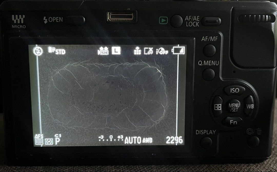Panasonic Lumix DMC-GF1 Camera Bundle (Category: Cameras) located in Cebu City. Submitted by cluelessapple (Listing ID 1467522278, Image 3). Description: -Used as: school photography and personal use -Bought for 10k -Selling for 5k(negotiable) -Issue: LCD Burn and minor scratches(see last photo) -RFS: need funds Other inclusions: -3 batteries -Charger -Camera bag -Interchangeable-lens (0.2m/0.66ft) -Lens hood Note: -Lens cover for 0.35m/1.15ft is