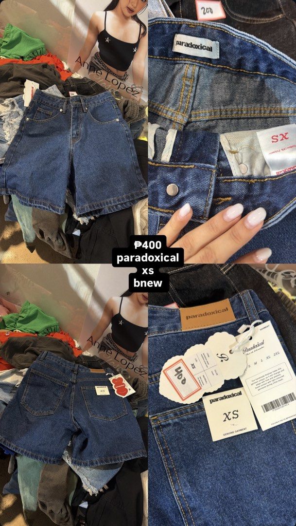Paradoxical Denim Shorts XS (Category: Shorts) located in Manila. Submitted by anneglopezz (Listing ID 1467393303, Image 1). Description: - Brand: Paradoxical - Item: Denim Shorts - Color: Dark Blue - Size: XS - Condition: Brand new with tags (BNWT), never worn - Waist: High waist fit with front button and zipper closure - Details: Classic five-pocket design with contrast yellow stitching.