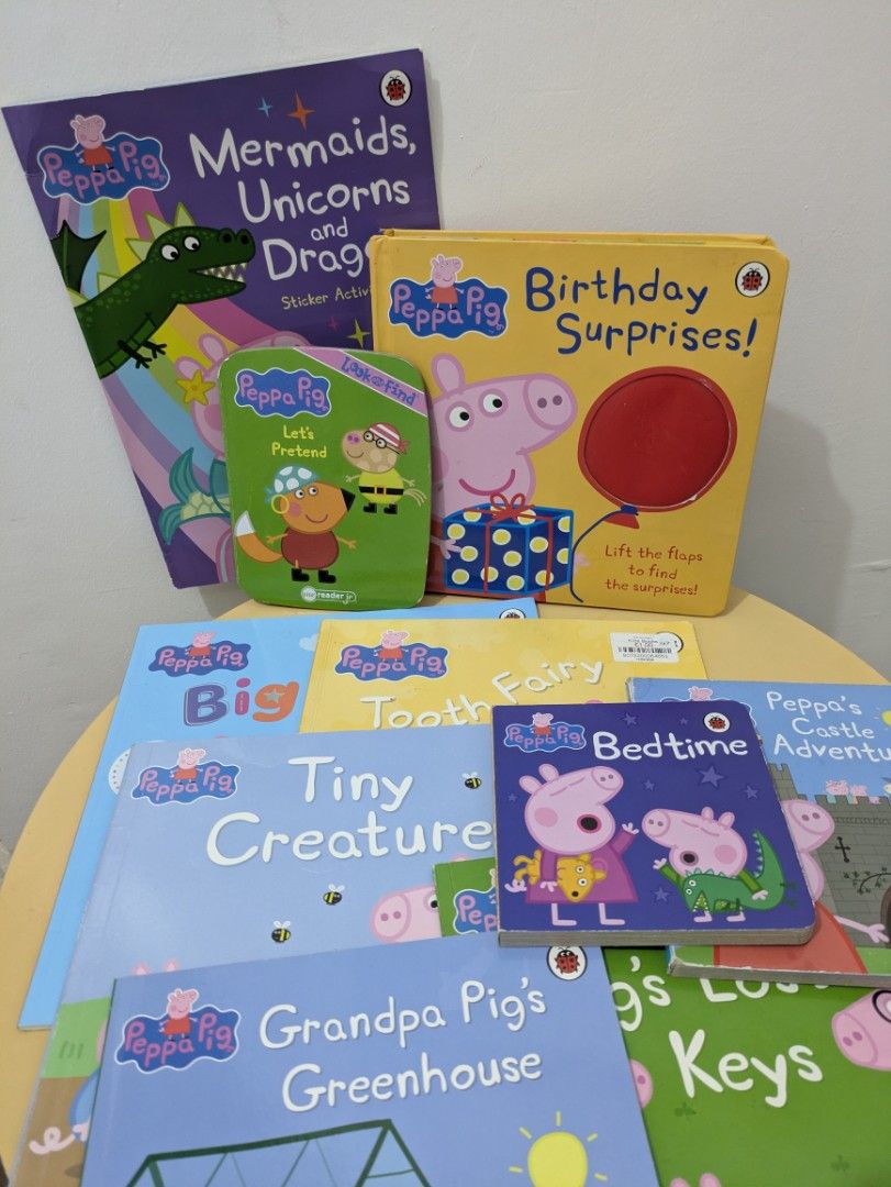 Peppa Pig Interactive Storybooks and Activity Books (Category: Children's Books) located in Cavite. Submitted by lorefcalzado (Listing ID 1467499555, Image 1). Description: Assorted Peppa Pig Books 🦄 Birthday Surprises - P150 (Big board book, touch and feel, interactive lift the flaps, complete flaps, creases on the flaps and back cover) 🦄 Mermaids, Unicorns, and Dragons Sticker Activity Book - P60 (More than 10 activities, answered one activit