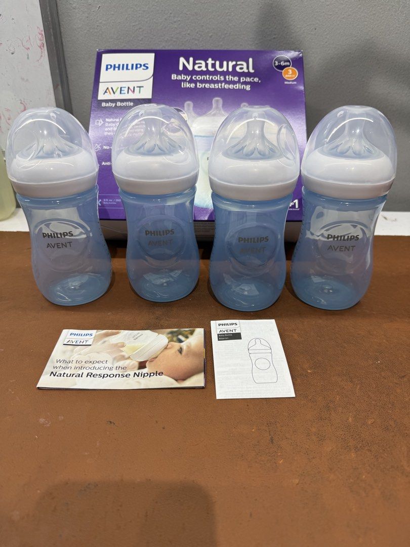 Philips Avent Natural Response Pink/PURPLe, Teal or Clear/ Blue 9oz -4 Pack (Category: Breastfeeding & Bottle Feeding) located in Makati City. Submitted by playful_buddies (Listing ID 1461341302, Image 2). Description: Brand New 2250 per BOX OF 4 pcs bottle Colors available: clear, pink, blue, purple or teal All with 3m + nipple Guaranteed Authentic, Bottles made in In Indonesia. Bought in US .