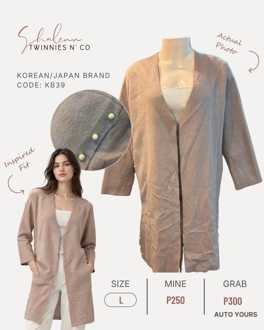 Pink Beige Coat with pearls on the side (Category: Coats, Jackets and Outerwear) located in Baguio. Submitted by twinniesnco (Listing ID 1467390755, Image 1). Description: .