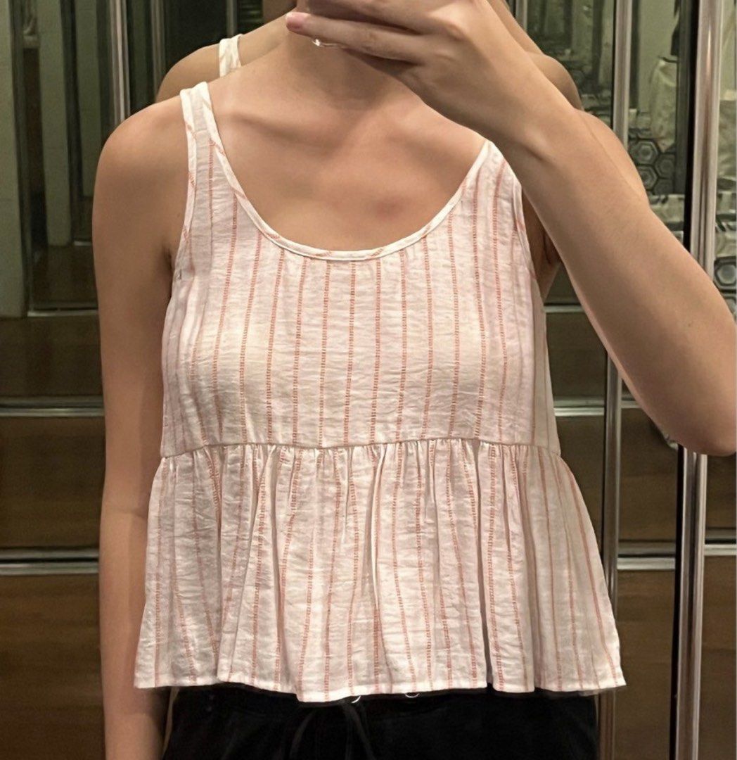 Pomelo Striped Peplum Tank Top (Category: Sleeveless) located in Pasig City. Submitted by mxvxt (Listing ID 1467450270, Image 3). Description: 〰 in good condition 〰 fits XS-S frame 〰 cute & dainty european summer top! 〰 bought for 850, selling for cheap :) 〰 rfs: decluttering .