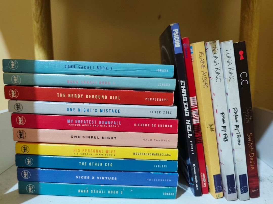 Pop Fiction and PSIcom Romance Novels (Category: Storybooks) located in La Trinidad. Submitted by minjishop (Listing ID 1467528715, Image 1). Description: - Genre: Romance and Young Adult (Pop Fiction & PSIcom) Baka Sakali Book 1-3: 150 each; Set: 400 The Nerdy Rebound Girl: 120 One Night Mistake: 120 My Greatest Downfall: 120 One Sinful Night: 120 His Personal Wife: 120 The Other CEO: 120 Vices x Virtues: 120 Switching Desires: 120 Reclaim my Th