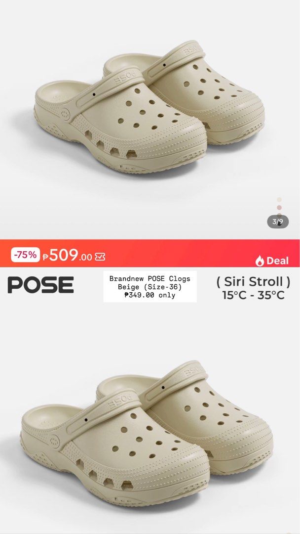 POSE CLOGS (Category: Slippers and slides) located in Iba. Submitted by mavismaeve (Listing ID 1467600840, Image 1). Description: BRANDNEW WITH POUCH SHIPPING THRU J&T ONLY LAST PRICE.