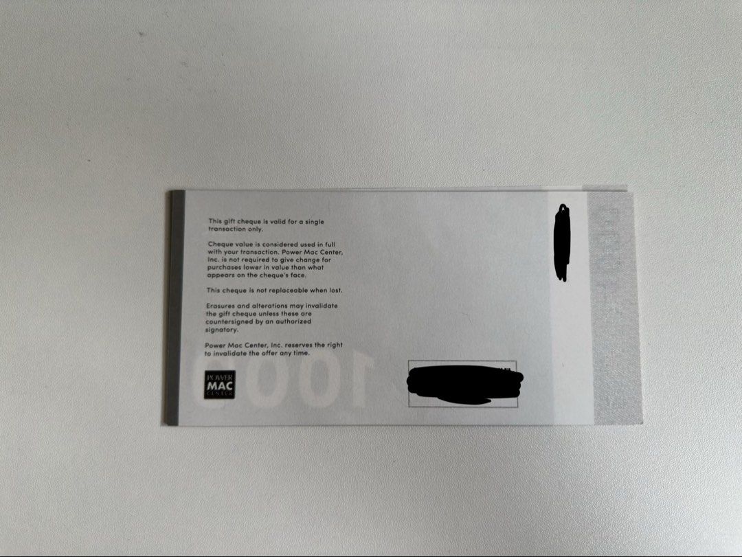 Power Mac Center Gift Certificates - 7,500 worth (Category: Vouchers) located in Mandaluyong City. Submitted by lestieco (Listing ID 1462967729, Image 3). Description: Power Mac Center Gift Certificates ₱7,500 total value Selling for ₱7,000 only Gifted from work, but I won’t be able to use them Good for purchases at Power Mac Center PM if interested.