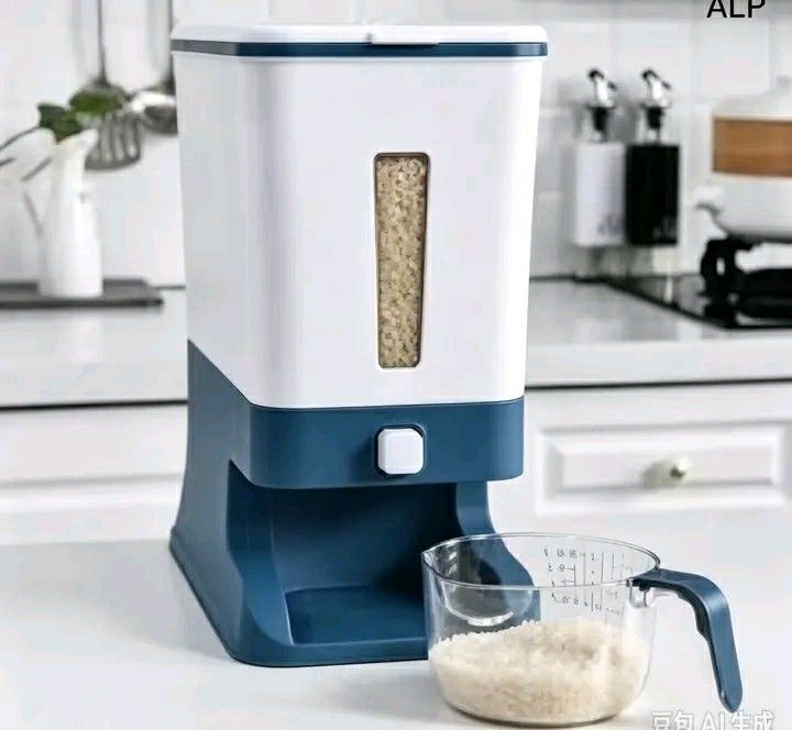 Press-type Rice Dispenser Container with Measuring Cup (Category: Food Organization & Storage) located in Manila. Submitted by wisecat_f7c143 (Listing ID 1467365967, Image 2). Description: New Arrival!!! Press-type Rice Dispenser Container with Measuring Cup pm me COD via lalamove may shipping fee.