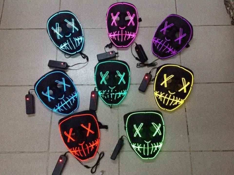 Purge HALLOWEEN MASK (Category: Occasions & Party Supplies) located in Quezon City. Submitted by dorek_888 (Listing ID 1467582520, Image 1). Description: - Inspired by The Purge movies for an epic, spooky look - Bright EL wire setup ensures you stand out in the dark - Controller features multiple glowing modes (steady, slow flash, fast flash) - Available in 7 vibrant colors: Blue, Pink, Purple, Green, Yellow, Orange, and Red - Includes a portable