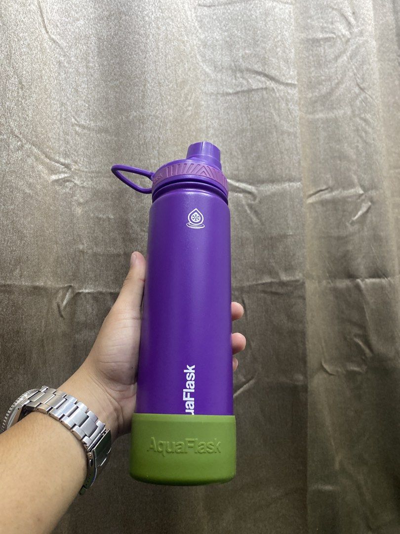 Purple AquaFlask Water Bottle with Green Boot (Category: Water Bottles & Tumblers) located in Manila. Submitted by cyyruss (Listing ID 1467370127, Image 1). Description: - Authentic Purple AquaFlask insulated water bottle - Includes matching purple cap with a convenient carry loop - Comes with a green silicone boot to protect against dents and scratches - Super clean and ready for your daily hydration needs .