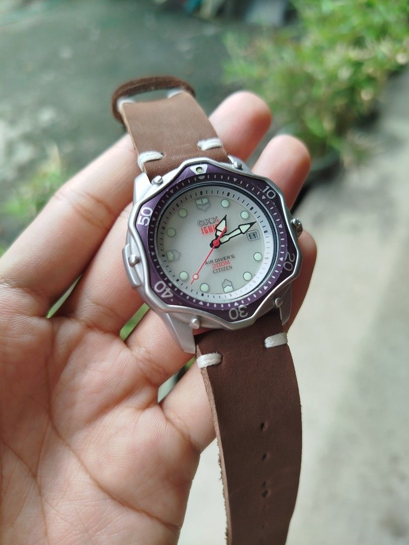 Rare Citizen Oxy Ignis Diver's Starfish (Category: Luxury Watches) located in General Santos City (Dadiangas). Submitted by pureturtle_033 (Listing ID 1467569255, Image 2). Description: Rare Citizen Oxy Ignis Starfish Air Diver's 200m All Original + Extra Cowhide Leather Strap Very Clean Condition Clean Movement Clean Dial Clean LumiBrite Working Backlight Crispy Smooth Rotating Bezel ScrewDown Crown Wear & Go Gensan Mindanao Location Can ship Na