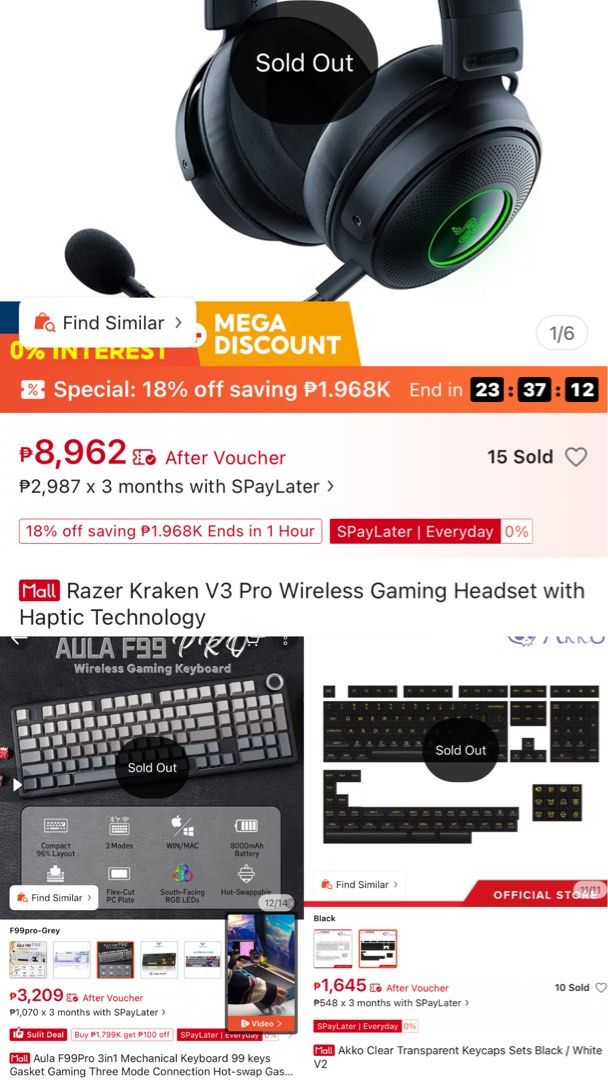 Razer Kraken V3 Pro Wireless Gaming Headset with Freebies (Category: Headphones & Headsets) located in Quezon City. Submitted by fractalline (Listing ID 1467454570, Image 2). Description: - Bundle includes: Razer Kraken V3 Pro wireless gaming headset, Aula F99 Pro wireless mechanical keyboard, and Akko clear transparent keycaps - Reason for selling: Upgrading setup and decluttering extra gear - Includes everything shown in the photos - Condition: