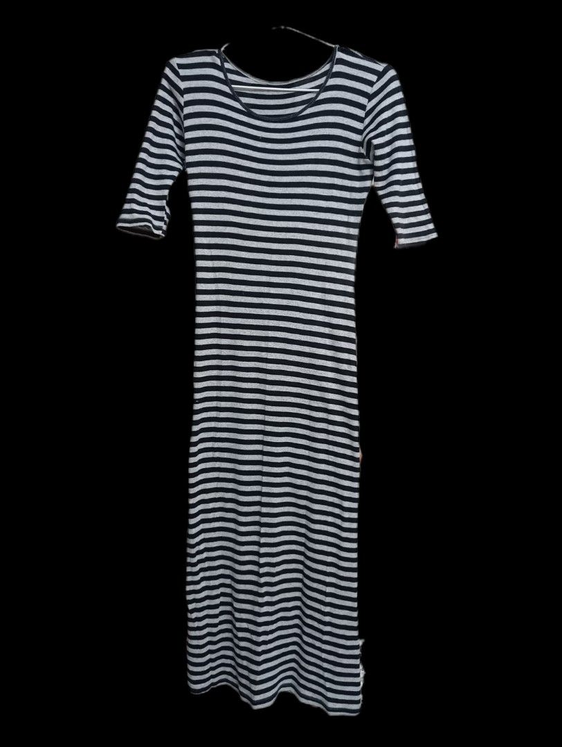 BUNDLE Midi Dress (Category: Dresses) located in General Santos City (Dadiangas). Submitted by silvkimber62755 (Listing ID 1467418863, Image 3). Description: - Bundle includes 2 stylish striped midi dresses - Dress 1: Cold shoulder sleeves with a black ribbed collar - Dress 2: Classic round neckline with mid-length sleeves - Material: Stretchy, comfortable ribbed knit fabric - Size: EUR 38 / M, UK 12, US 8 - Condition: Great casual everyday piece