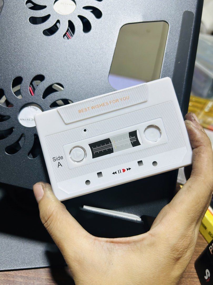 Retro Cassette Tape Voice Recorder (Category: Lighting) located in Manila. Submitted by starbalesukandjapansurplus (Listing ID 1467561011, Image 1). Description: - Retro cassette tape shaped ambient light in a clean white plastic housing - Features "Best Wishes For You" text on the top flap and a nostalgic Side A label design - Detailed with tape reel graphics, play symbols, and a functional side volume dial look - Dual power supply: works with b