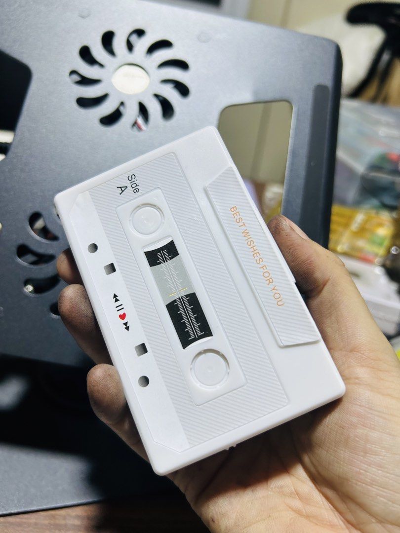 Retro Cassette Tape Voice Recorder (Category: Lighting) located in Manila. Submitted by starbalesukandjapansurplus (Listing ID 1467561011, Image 3). Description: - Retro cassette tape shaped ambient light in a clean white plastic housing - Features "Best Wishes For You" text on the top flap and a nostalgic Side A label design - Detailed with tape reel graphics, play symbols, and a functional side volume dial look - Dual power supply: works with b