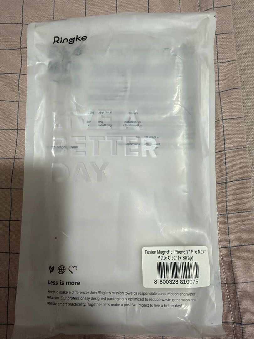 Ringke Fusion Magnetic Iphone 17 Pro Max (Category: Cases & Sleeves) located in Mandaluyong City. Submitted by getbounced (Listing ID 1467468899, Image 2). Description: - Brand: Ringke - Model: Fusion Magnetic for iPhone 17 Pro Max - Color: Matte Clear (comes with strap) - Condition: Brand new in original eco-friendly packaging - Features: Built-in magnetic ring for MagSafe compatibility, slim hybrid protection, clear back - Location: Mandaluyong