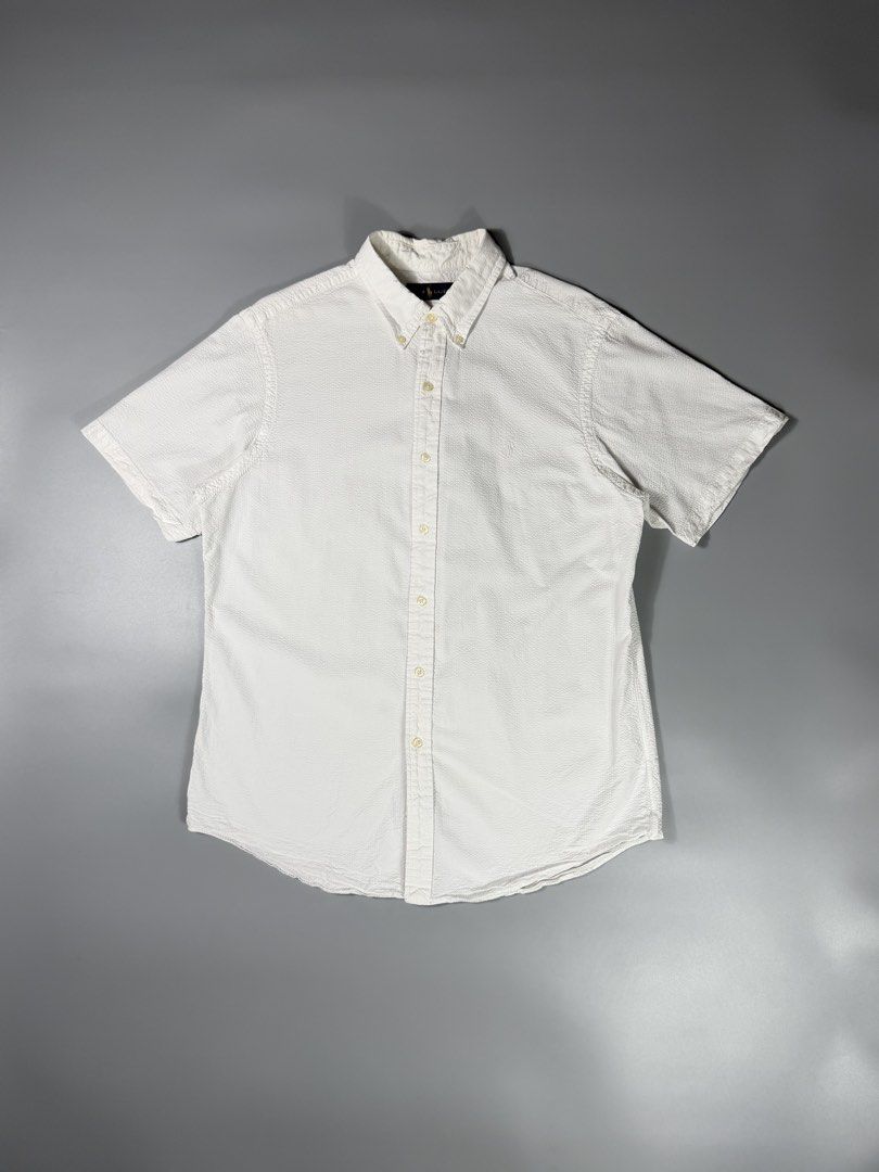 RL White Pony Textured Button-Up S/S Polo White (Category: Formal Shirts) located in Manila. Submitted by whowearsstreetwear (Listing ID 1467561194, Image 1). Description: RL White Pony Textured Button-Up S/S Polo White (Authentic) - Size: Large (measurements in inches) W - 22.5 L - 30 Condition: Excellent Flaw/s: minor light stain only + shipping fee Location: Manila (Near UST).