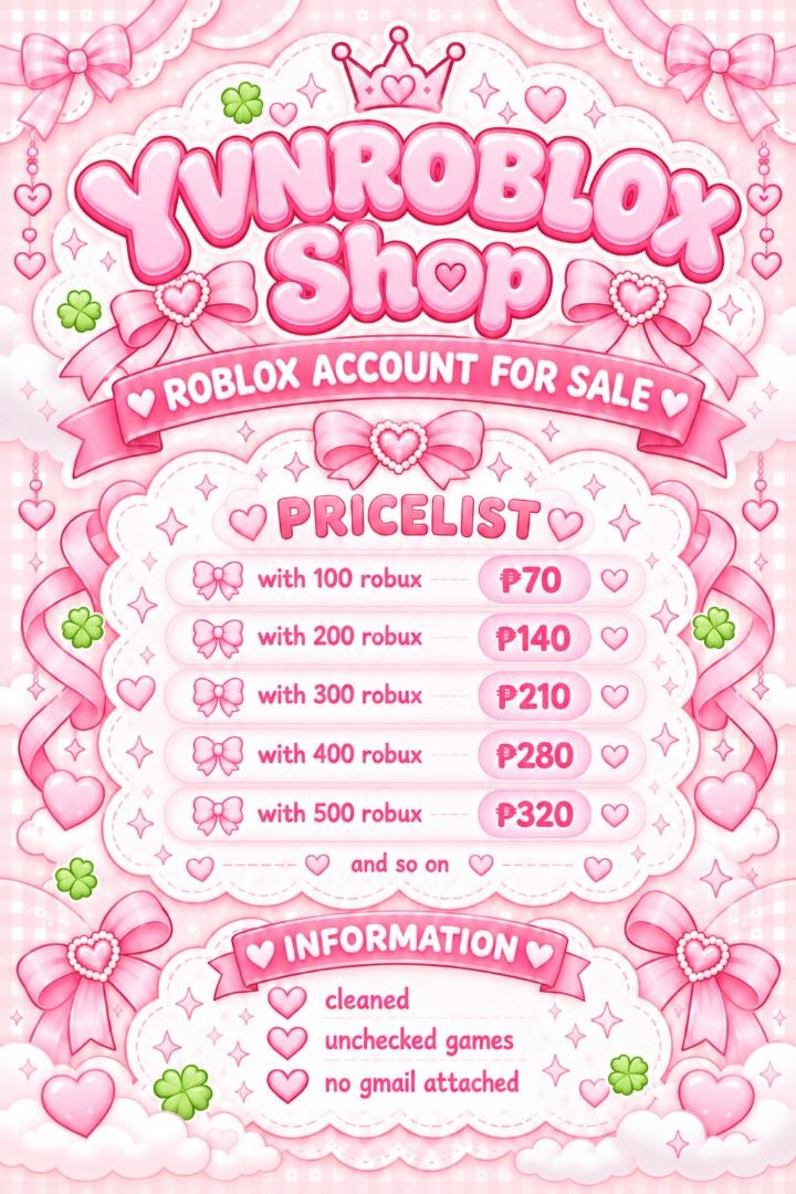 ROBLOX ACCOUNT (Category: Game Gift Cards & Accounts) located in Manila. Submitted by yvnnrobux (Listing ID 1467531859, Image 1). Description: 🎀 Looking for a Roblox account na may Robux na agad? Perfect ito if ayaw mo nang magsimula from zero or gusto mo ng ready to use account na may Robux for customization, items, or other in game needs. 💗 Sa 𝐘𝐕𝐍𝐑𝐎𝐁𝐋𝐎𝐗 𝐒𝐇𝐎𝐏, simple lang ang process at malinaw ang details bago ka kumuha. Availabl
