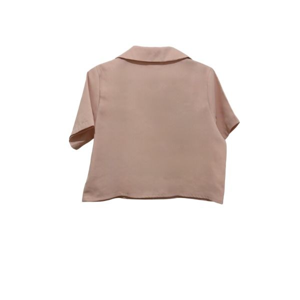 Robson Pink Short Sleeve Button Up Collared Shirt (Category: Shirts) located in San Fernando. Submitted by lovingthings1 (Listing ID 1467381304, Image 2). Description: - Brand: Robson - Style: Camp collar short sleeve button-up with cropped fit - Color: Pink with wooden-look buttons - Details: Two front chest pockets and interior brand tag - Fabric: Lightweight and in clean overall condition - Styling: Easy to pair with high-waisted denim or skir