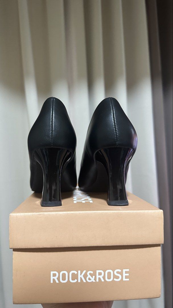 Rock & Rose Ferret Black Pumps Size 38 (Category: Heels) located in Manila. Submitted by cesst0425 (Listing ID 1467590665, Image 3). Description: - Brand: Rock and Rose - Style: Ferret (Pointed-toe heels with polished block heels) - Color: Classic Black - Size: EU 38 - Condition: Like new, soles have very minimal marks from being tried on only; clean interiors and uppers - Inclusions: Original shoebox - Perfect for office wear, events, or casual 