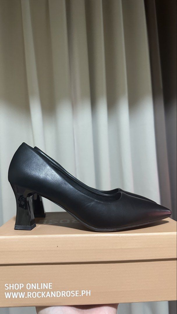 Rock & Rose Ferret Black Pumps Size 38 (Category: Heels) located in Manila. Submitted by cesst0425 (Listing ID 1467590665, Image 2). Description: - Brand: Rock and Rose - Style: Ferret (Pointed-toe heels with polished block heels) - Color: Classic Black - Size: EU 38 - Condition: Like new, soles have very minimal marks from being tried on only; clean interiors and uppers - Inclusions: Original shoebox - Perfect for office wear, events, or casual 