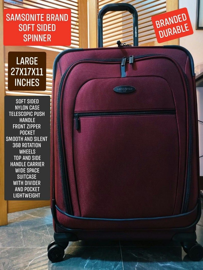 🧳SAMSONITE BRAND SOFT SIDED (Category: Luggage) located in Manila. Submitted by chocoman0235367 (Listing ID 1467528837, Image 1). Description: 📍SAMSONITE SOFT SIDED SPINNER LUGGAGE ORIGINAL📍 ⚡⚡SALE⚡⚡ IMPORTED FROM JAPAN LARGE EXPANDABLE ✨Expandable Spinner ✨Softcase Nylon Polyester ✨Front Zipper Pocket ✨Telescopic Push Handle ✨Top and Side Handle Carrier ✨Smooth 360 Dual Wheels Rotation ✨Wide space Suitcase With support Strap and Pocket ✨Light