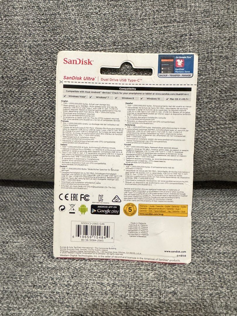 SanDisk Ultra Dual Drive USB Type-C 256GB (Category: Hard Disks & Thumbdrives) located in Cainta. Submitted by dj_tom (Listing ID 1467506613, Image 2). Description: - Brand: SanDisk Ultra Dual Drive - Capacity: 256GB - Connectors: USB Type-C and USB 3.1 - Speed: Up to 150MB/s - Compatibility: Smartphones, tablets, and computers - Design: Convenient retractable design - Condition: Brand new, still sealed in original packaging.