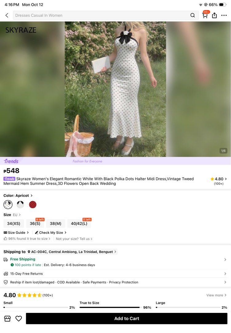 shein long polka dot dress (Category: Dresses) located in Baguio. Submitted by eunicedeclutter (Listing ID 1467442422, Image 2). Description: only used once, size small deliver via jnt, new seller here message me for more info please.