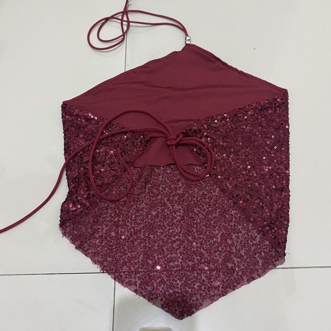 SHEIN Maroon Sequin Sparkly Party Backless Top (Category: Sleeveless) located in Quezon City. Submitted by lovelylittlepreloves (Listing ID 1467407345, Image 3). Description: only worn once.