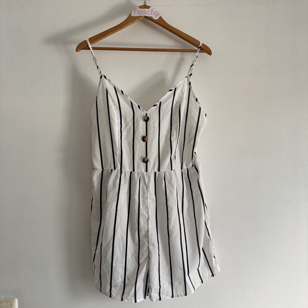 Shein Romper (Category: Rompers) located in Manila. Submitted by apparella.ph (Listing ID 1467601956, Image 1). Description: Never worn 10/10 Bust:40 Waist:34( with belt slot) Length:26(measured starting bust area) ☑️Everything is my Own preloved / BNWT/BNWOT ☑️ not thrifted/Ukay ☑️ malukot sa picture kasi na stock sa cabinet (tinatamad mag plantsa ✌️ ) ☑️Personal items ( usually bought in US/UK/JPN ) every year po ako nag aabroad so expect i don