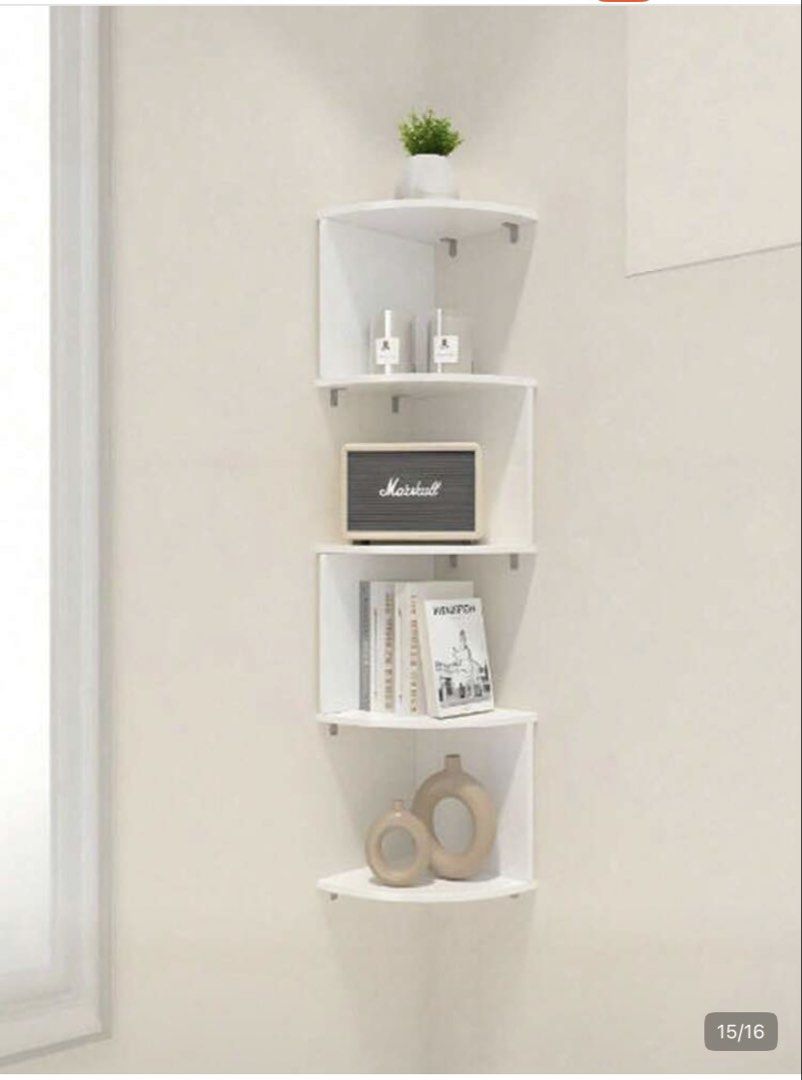 SHEIN White Floating Corner Shelf (Category: Shelves, Cabinets & Racks) located in Quezon City. Submitted by lovelylittlepreloves (Listing ID 1467409545, Image 1). Description: never used.