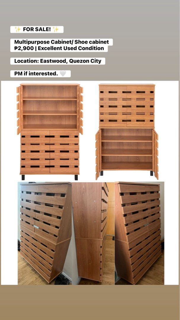 Shoe rack/ storage cabinet (Category: Shelves, Cabinets & Racks) located in Quezon City. Submitted by ijuanashop (Listing ID 1467404386, Image 1). Description: .