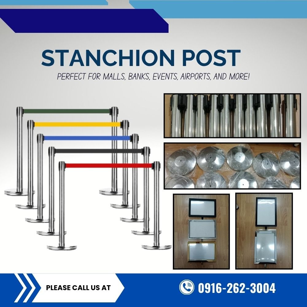 Signboard for Retractable Stanchion post (Category: Everything Else Others) located in Makati City. Submitted by johnstone_mkt (Listing ID 1467368258, Image 2). Description: Landscape and Portrait Signboard Retractable Stanchion Post Available in color: - Gold - Silver - Black Inquire now! Message us for more details.