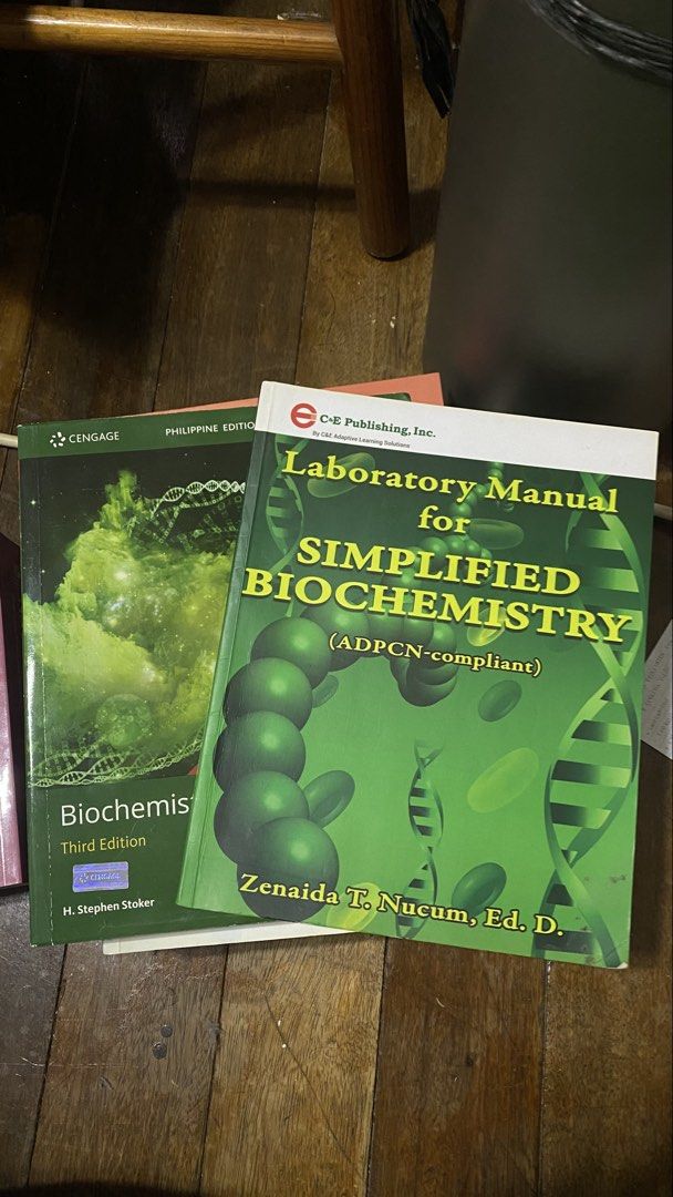Simplified Biochemistry 3rd Third Edition Lecture and Lab Manual (Category: Textbooks) located in Marikina City. Submitted by erlindacho15434 (Listing ID 1467569775, Image 1). Description: - Set of 2 essential biochemistry books for science and nursing students 1) Biochemistry 3rd Philippine Edition by H. Stephen Stoker (Cengage) 2) Laboratory Manual for Simplified Biochemistry by Zenaida T. Nucum (C&E Publishing) No highlights on Lecture book Ma