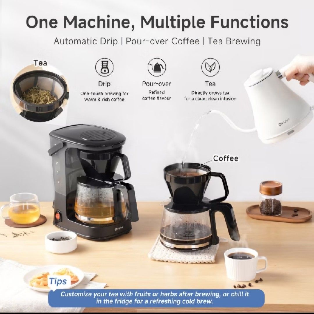 Simplus Auto Drip Filter Coffee Maker 1.25L (Category: Coffee Machines & Makers) located in Quezon City. Submitted by reply_1982 (Listing ID 1467587778, Image 3). Description: - Brand: Simplus Auto Drip Filter Coffee Maker - Capacity: 1.25L (great for family and friends) - Multi-functional: Handles automatic drip, pour-over coffee, and tea - Includes: Main black machine base, glass carafe with filter basket, and built-in heating plate - Design: C