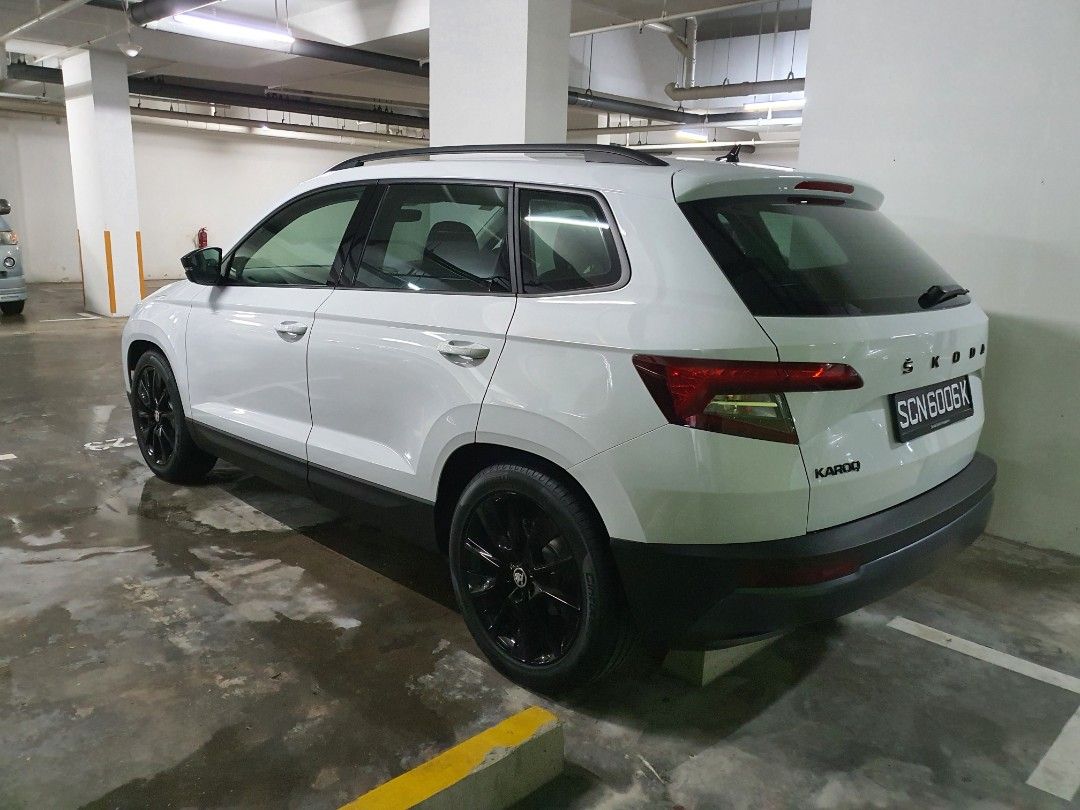 Skoda Karoq 1.5 TSI Style Aidisplay Auto (Category: Used Cars) located in Singapore. Submitted by tongel (Listing ID 1467474440, Image 2). Description: Very good condition and well taken care of. 1 owner and accident free. Suspension upgraded to ST Coilovers. Roof rails, Wheels and grill painted black. Engine chipped to boost performance..