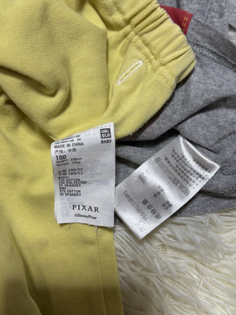 sleepwear kids (Category: Babies & Kids Fashion) located in Dagupan City. Submitted by iamrannflores (Listing ID 1467419440, Image 2). Description: - Brand: Uniqlo - Design: Disney Pixar Cars (Lightning McQueen graphic) - Set includes: 1 Grey long sleeve top and 1 Yellow jogger pants - Size: 100 (Fits height 100cm, weight 16kg) - Material: Soft and comfortable cotton blend - Features: Easy pull-on style joggers with elastic waistband bawal sa mas