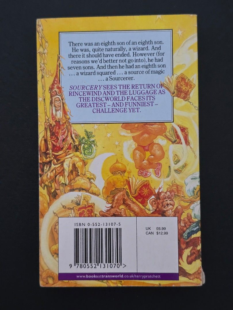 Sourcery by Terry Pratchett (Mass Market Paperback) (Category: Storybooks) located in Dasmarinas. Submitted by curatedreadsbykat (Listing ID 1467377017, Image 2). Description: ✨ Secondhand ✨ This is a preloved copy so kindly manage your expectations. May have flaws like dents, tanning, foxing, writings, etc. ✨ Kindly swipe left on the picture section of the listing to see the condition of the book..