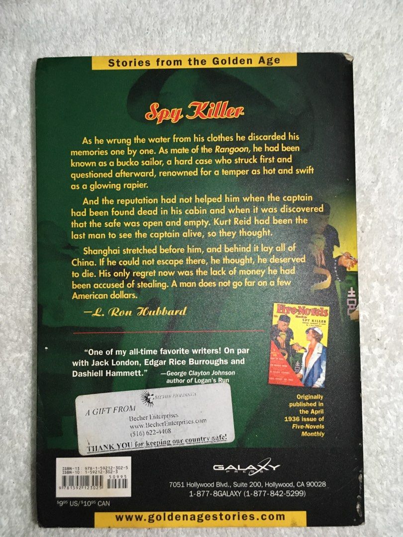 Spy Killer by L. Ron Hubbard paperback (Category: Storybooks) located in Rosario. Submitted by c__tops (Listing ID 1467444021, Image 2). Description: RFS: declutter.
