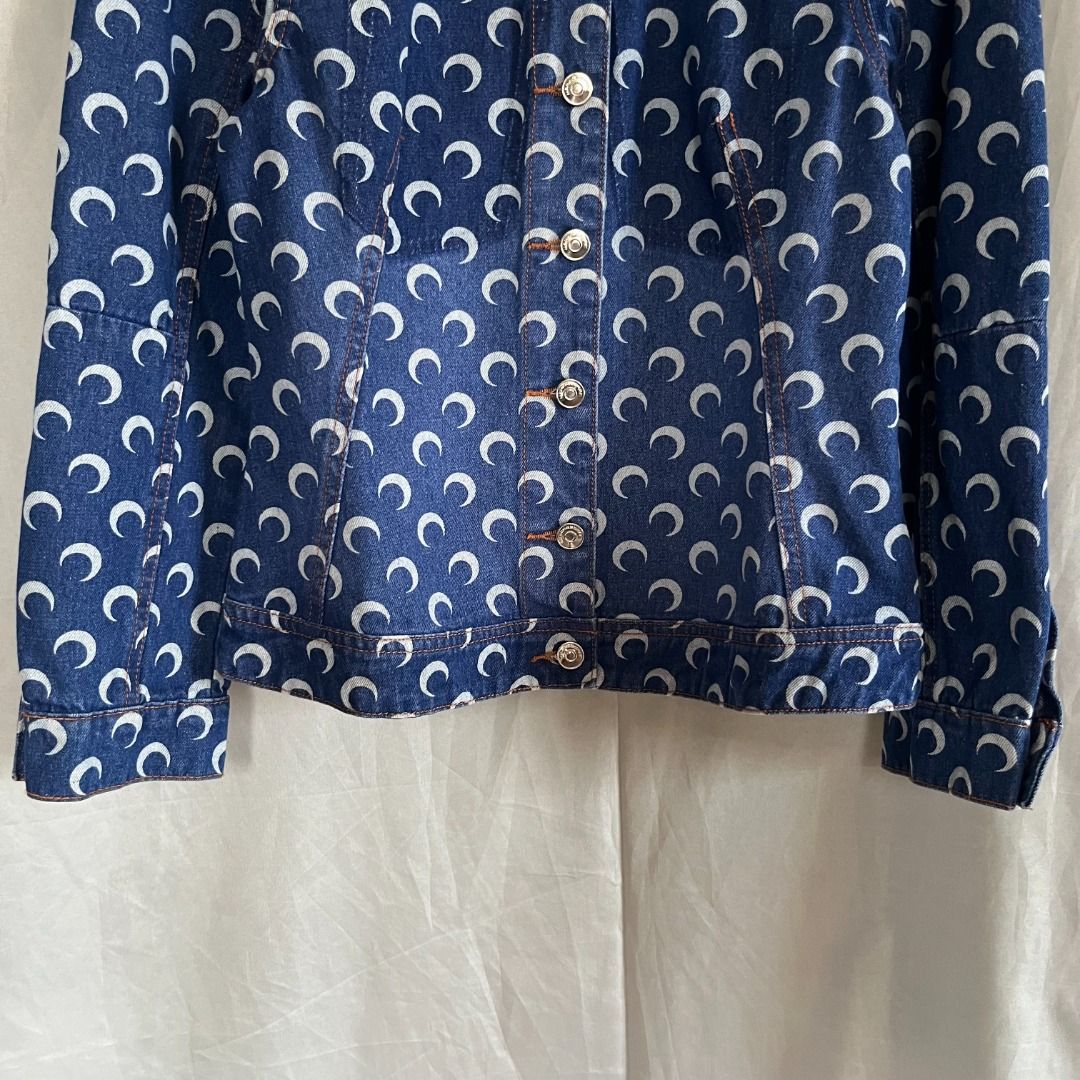 SS19 Marine Serre Crescent Moon Denim Jacket (Category: Coats, Jackets and Outerwear) located in Quezon. Submitted by _babypluto (Listing ID 1467446967, Image 3). Description: Tagged size: large Condition: Very good condition Measurements: Width: 18 inches Length: 23 inches Sleeve: 22 inches Tags: jean paul gaultier y2k .