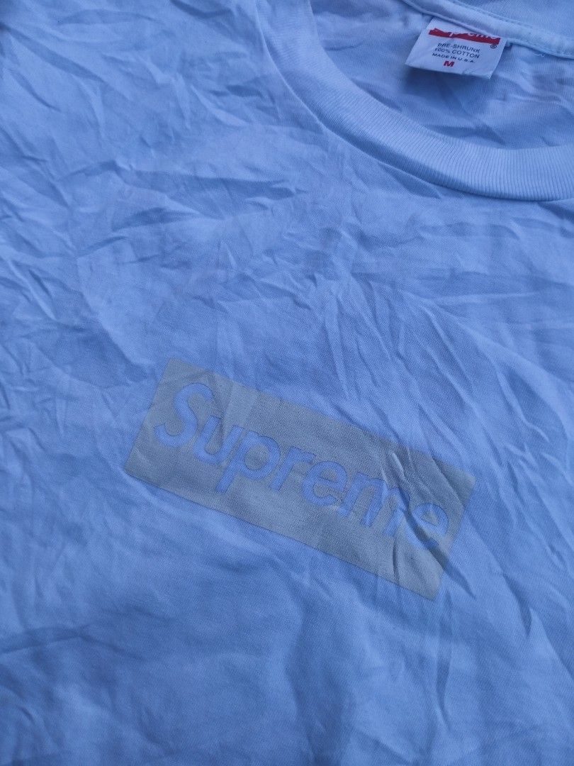 Supreme Box Logo White Tee Size M (Category: Tshirts & Polo Shirts ) located in Davao. Submitted by ervinpolino09 (Listing ID 1467486196, Image 2). Description: - Authentic Supreme box logo t-shirt in classic white - Size: Medium - Material: 100% pre-shrunk cotton, made in the USA - Features inner collar size tag and wash label with RN number - Ultimate streetwear staple, perfect for everyday casual wear - Fast shipping and reliable seller on Car