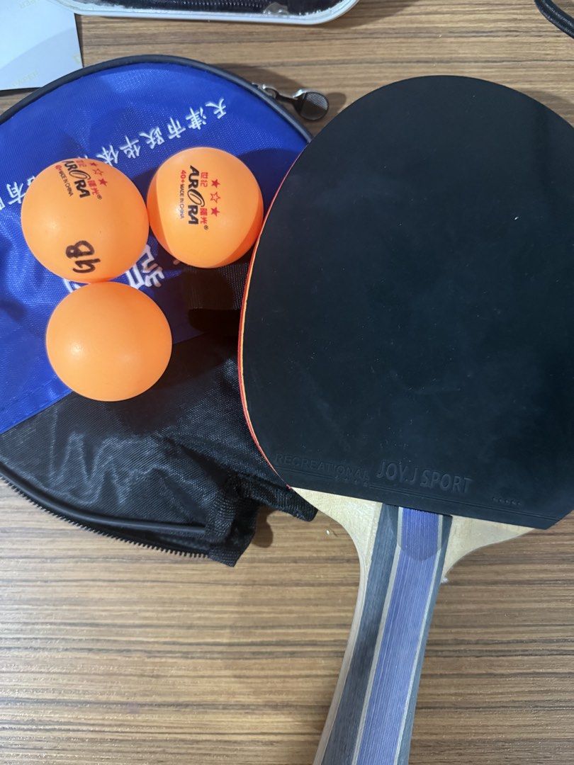 Table Tennis Racket Set with Balls and Case (Category: Racket and Ball Sports) located in Manila. Submitted by monkaehihi (Listing ID 1467485646, Image 1). Description: - table tennis paddle - Includes 3 Aurora orange table tennis balls - Zippered blue carry case .