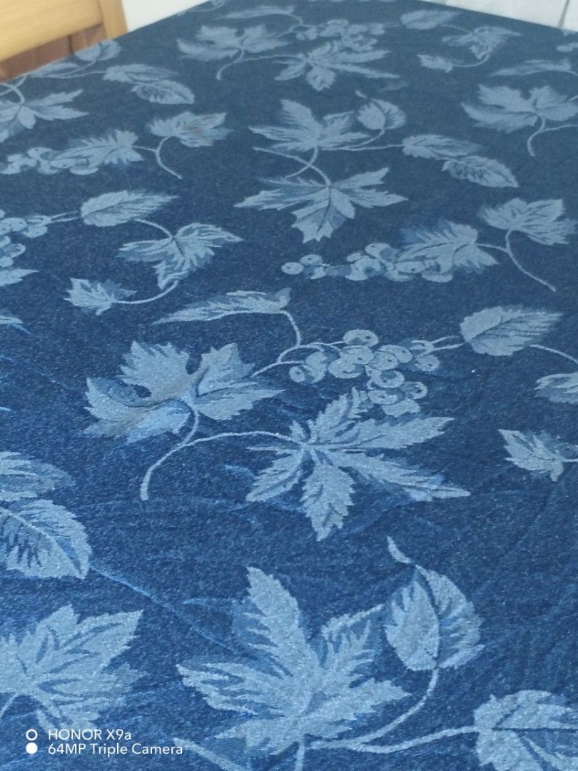 Table Topper ( 8 - 10 seaters) (Category: Table Linen & Textiles) located in Muntinlupa City. Submitted by arciagamaryann68 (Listing ID 1467459818, Image 3). Description: - Elegant blue table topper featuring a stylish leaf and grape vine pattern - Perfectly sized for 8 to 10 seater dining tables - Great for everyday use, parties, family gatherings, and special occasions - Adds an instant cozy and classy vibe to your dining room setup - Easy to f