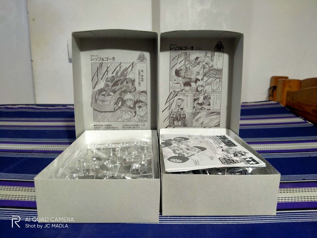 Tamiya Spin-Viper and Spin-Cobra Mini 4WD Model Kits (Category: Gundam & Model Kits) located in Makati City. Submitted by manongturinghobbiesandgaming (Listing ID 1467559415, Image 2). Description: 3000 ASPACK - Item: Two classic Tamiya 1/32 Mini 4WD mechanical series model kits - Models: Spin-Viper and Spin-Cobra (Bakusou Kyoudai Let's & Go series) - Condition: Unbuilt kits with all runner pieces completely intact - Packaging: Boxes opened only 