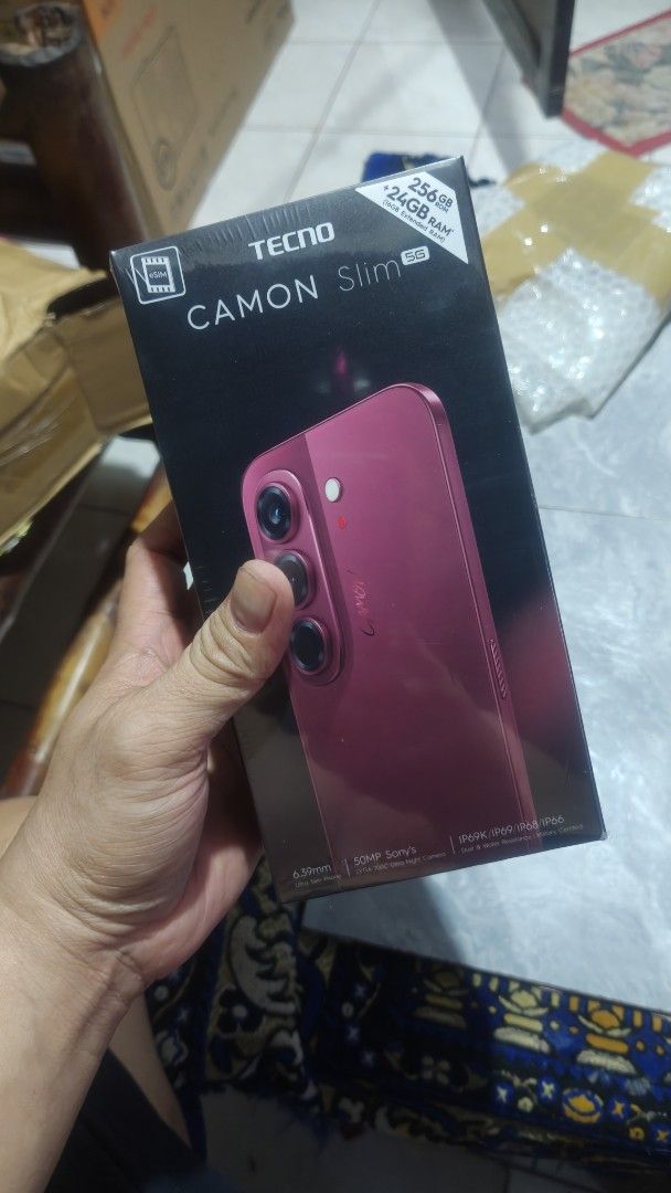 Tecno Camon Slim 5G Smartphone and MagBadge (Category: Early Generation Mobile Phones) located in Makati City. Submitted by dreckz28 (Listing ID 1467461805, Image 1). Description: 19k nalang po - Model: Tecno Camon Slim 5G - Color: Pink - Storage: 256GB - RAM: 24GB - Condition: Brand new, factory sealed, unopened with plastic wrap - Bundle: Includes Tecno MagBadge accessory box - Status: Never used, 100% pristine.