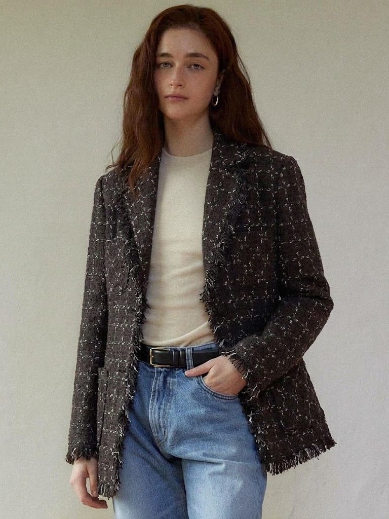Textured Fringed Tweed Blazer Jacket S/M (Category: Coats, Jackets and Outerwear) located in Antipolo. Submitted by bentakahitanoano (Listing ID 1467571628, Image 2). Description: Still in good condition Best fit small medium Alternative for expensive chanel jacket Pit to pit 18 Length 23.